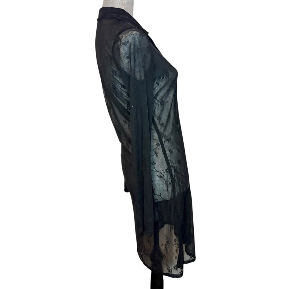 Vintage Sheer Black Floral Mesh Sparkle Duster Top with Bell Sleeves | XS/S - Picture 2 of 11